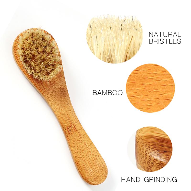 Natural Bristles Dry Face Clean Brush For Facial Exfoliation Dry Brushing Scrubbing Bamboo Handle Wash Cleansing Brushes