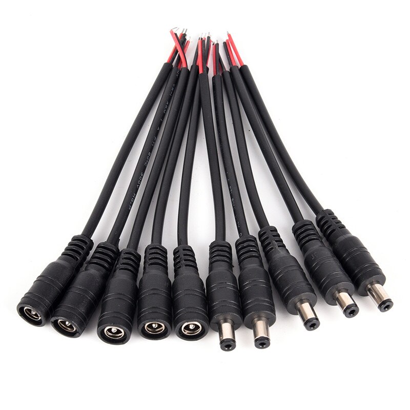 10Pcs Copper Wire 5.5x2.1mm 12V Male + Female DC Power Socket Jack Plug Connector Cable Well