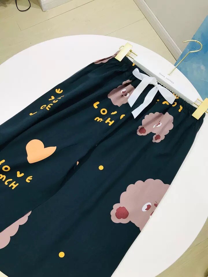 Vrouwen Zomer Slaap Bodems Homewear Slaap Broek Bloemenprint Pyjama Broek Katoen Comfortabele Brede-Been Elastische Ouc129: 2