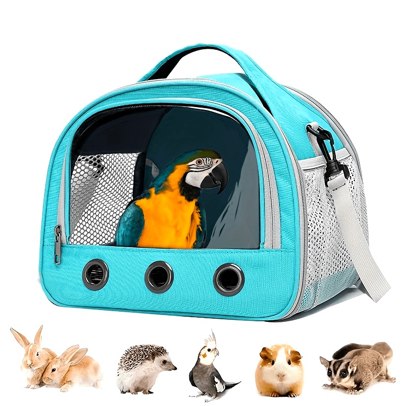 Jaula de viaje transparente para pájaros con bandeja y malla: una jaula de transporte para exteriores con cremallera segura, adecuada para loros y mascotas pequeñas
