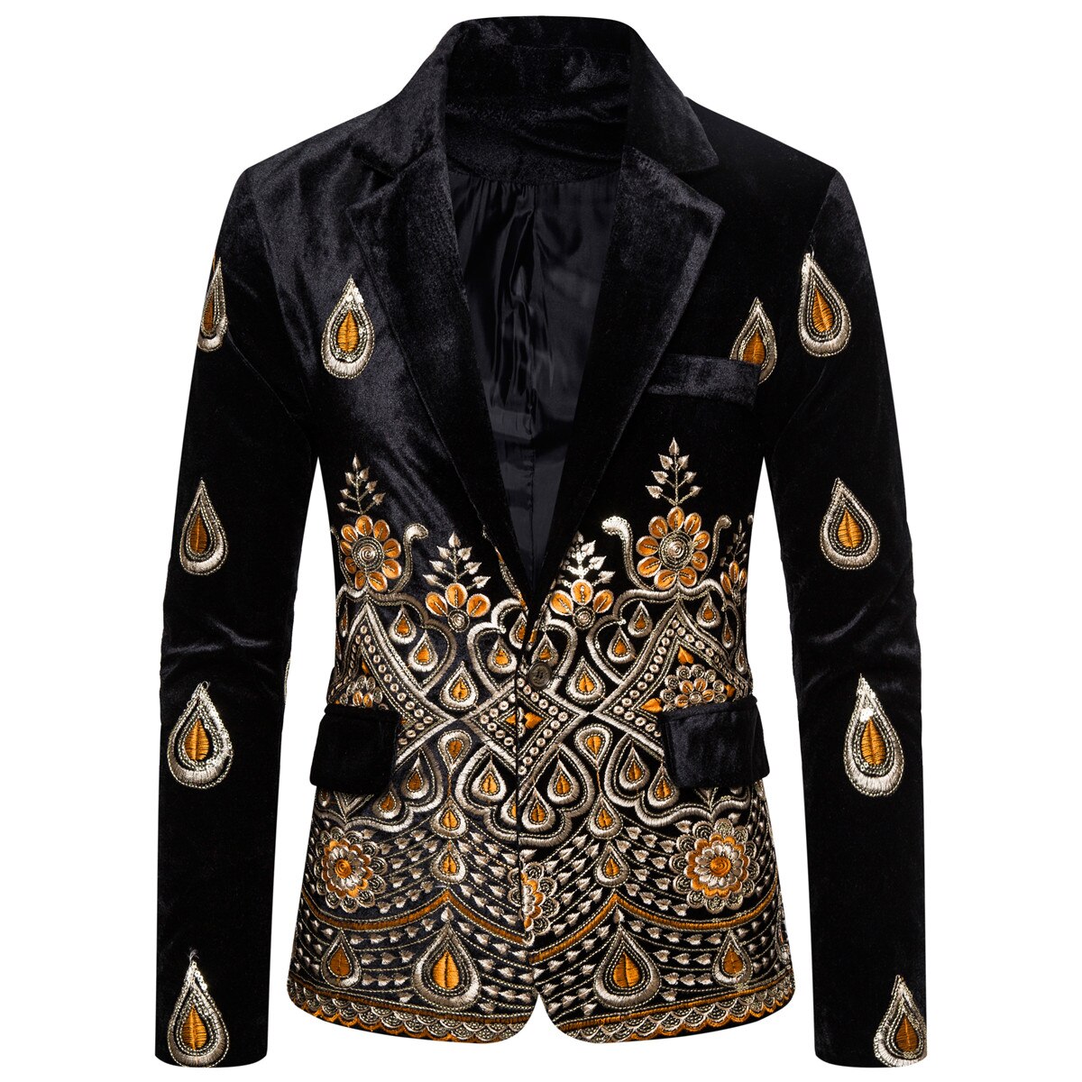 Männer Samt Gold Gewinde Bestickt Blazer männer Paisley Blume Jacke Anzug Bühne Jacke Elegante Hochzeit herren Anzug jacke