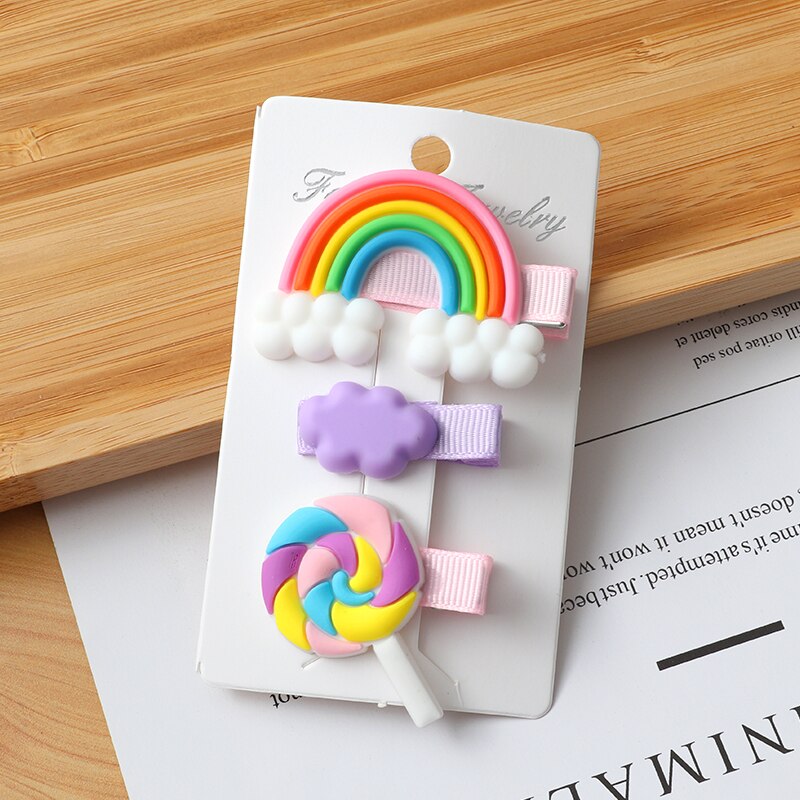 3pcs/Set Hair Clips Girls Cute Rainbow Clouds lollipop Hairpins Children Sweet Barrette Hair Ornament Cute Hair Accessories