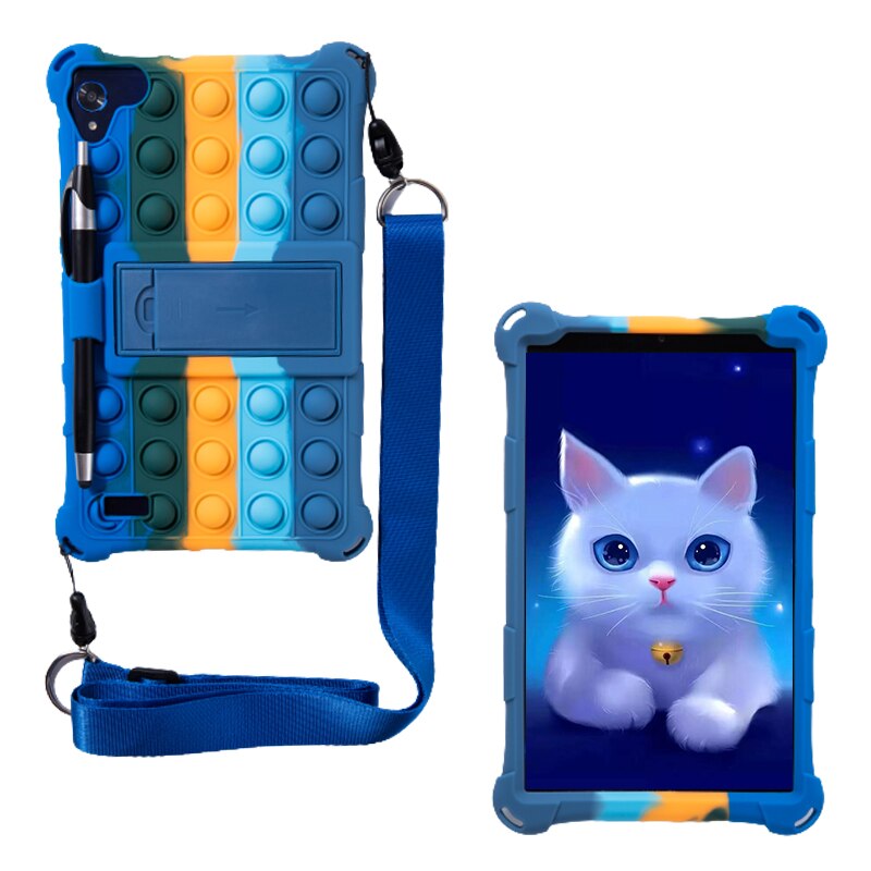 For Samsung Galaxy Tab A 8.0 T290 T295 T297 Case Soft Push Bubble Silicon Kids Tablet Cover for SM-T290 SM-T295 Kickstand Case: Shoulder DarkBlue