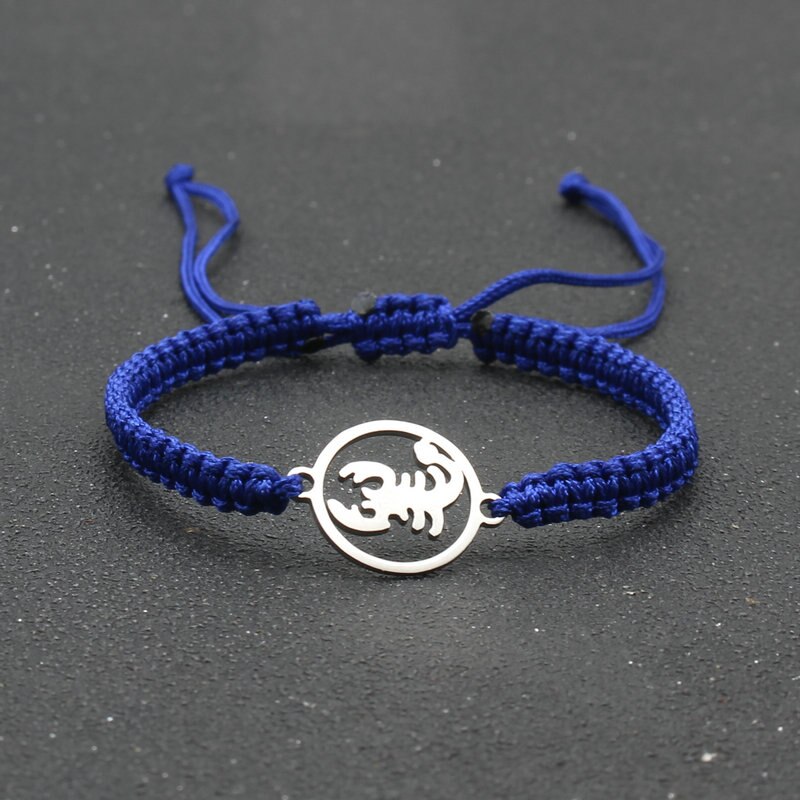 Pulsera de acero inoxidable para hombre, brazalete de escorpión, cadena de cuerda ajustable trenzada hecha a mano, de amistad: Blue