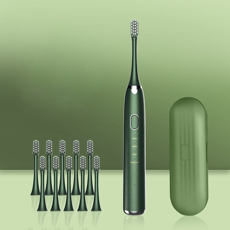 Beauty Electric Toothbrush USB Rechargeable Support 4 Modes 3 Intensions IPX7 Waterproof Adult Toothbrush Automatic Sound Wave: Aurora Green 10Bush