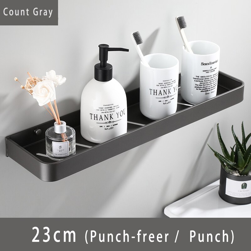 Bathroom Shelf Bath Shower Shelf with Hook Bar Bath Shampoo Holder Bathroom shelf Black Aluminum Kitchen Storage holder: 23cm