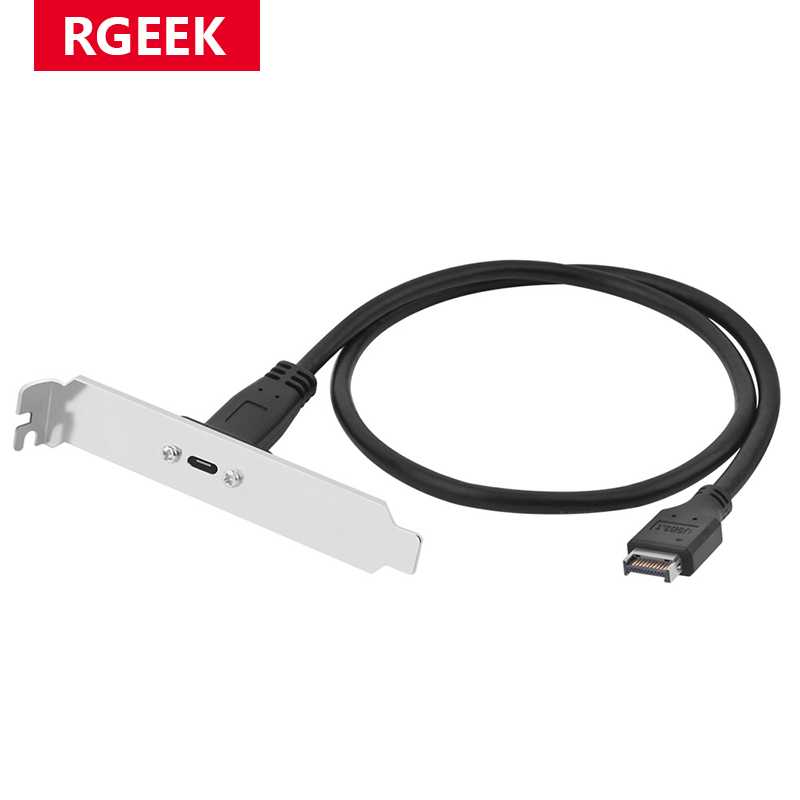 RGEEK 50cm USB 3,1 cabezal de Panel frontal tipo E a USB-C tipo C Cable de extensión de conector hembra + tornillo de montaje en Panel