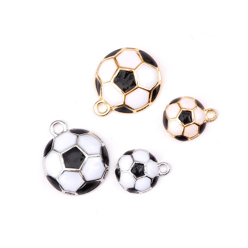 Dijes de esmalte de fútbol para fabricación de joyas, 5 piezas, cuentas colgantes de fútbol, pulseras DIY, collar, accesorios colgantes