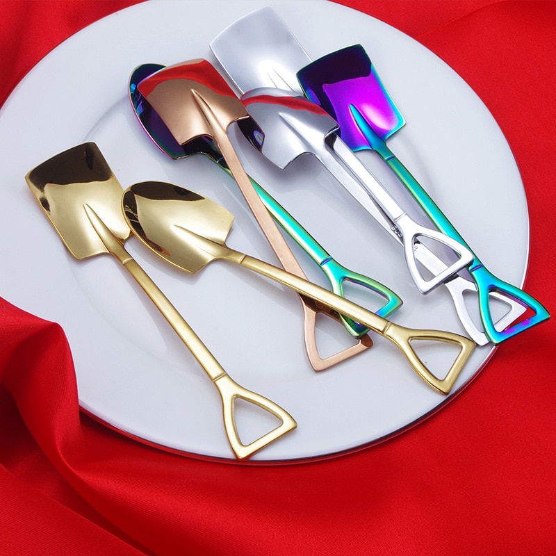 304 Stainless Steel Shovel Spoon Cute Retro Watermelon Artifact Spade Shovel Spoons Dessert Cake Ice Cream Spoon Kitchen Tool