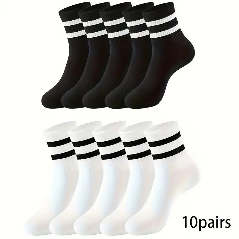 6/10/15/20 Pairs Men Socks Spring Autumn Casual Black White Striped Socks Breathable Mid Tube Sock High Round Neck Socks: dark blue
