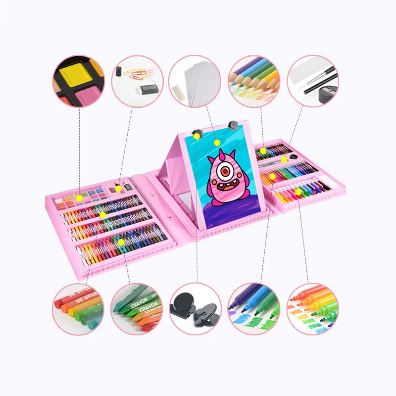 176 stk kunst sæt indbygget staffeli farveblyant tegning pensel penne til børn fødselsdag boks kunst maleri leverancer