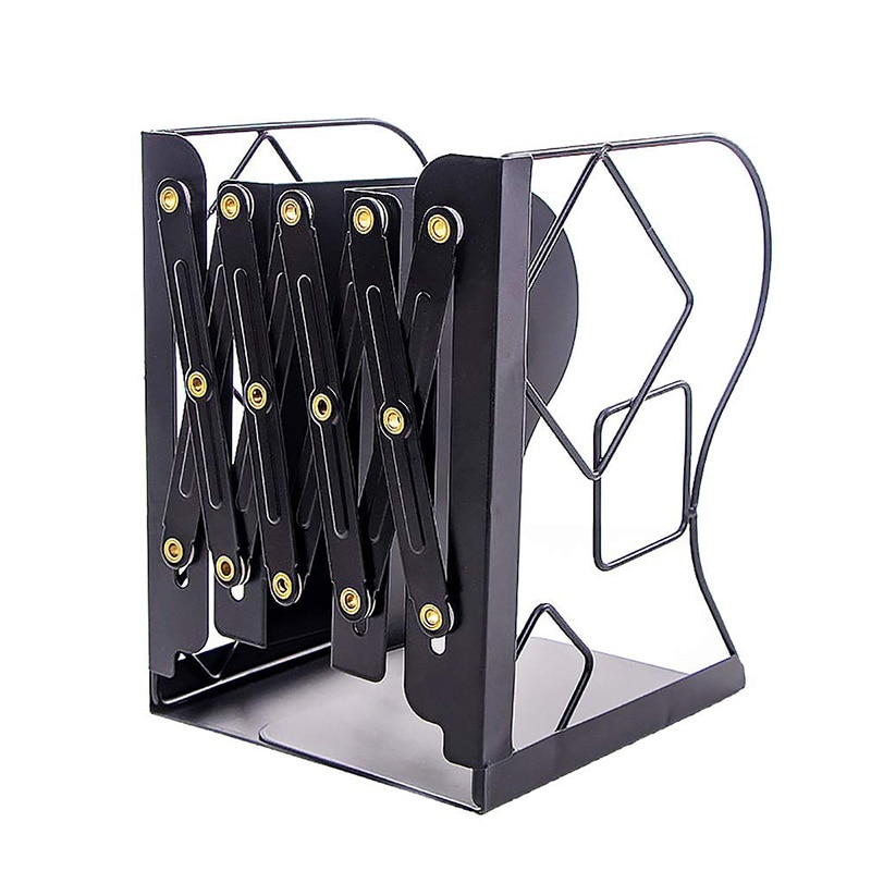 Adjustable Bookends Metal Iron Books Holder for Shelf Desk Book Stand Heavy Duty Non Skid Bookends (Black)