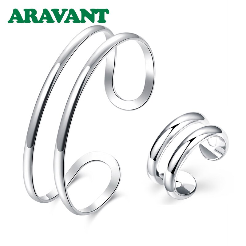 925 Silver Jewelry Sets Open Bracelet&Bangle Ring For Women Wedding Jewelry Set