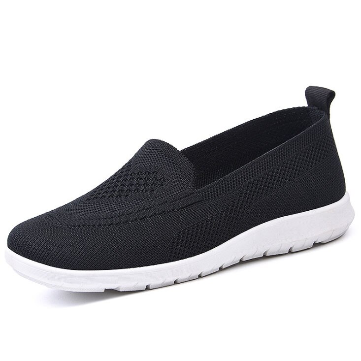 Mocassins en coton tricoté, confortables, à enfiler, chaussures de luxe, ballerine, chaussures âgées, automne chaussures pour dames: Black / 38