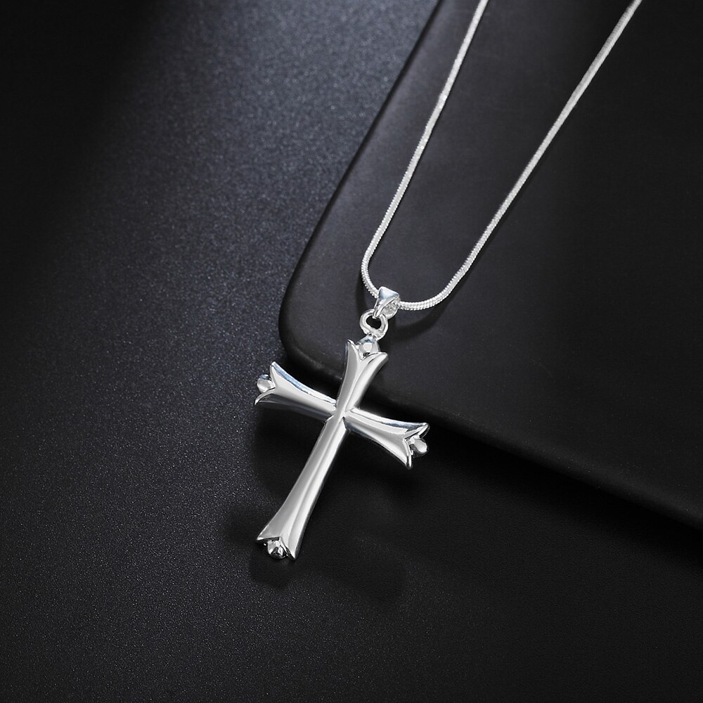 925 Sterling Silver Necklace Simple Cross Pendant Necklace Silver Chain For Women &amp; Men Jewelry