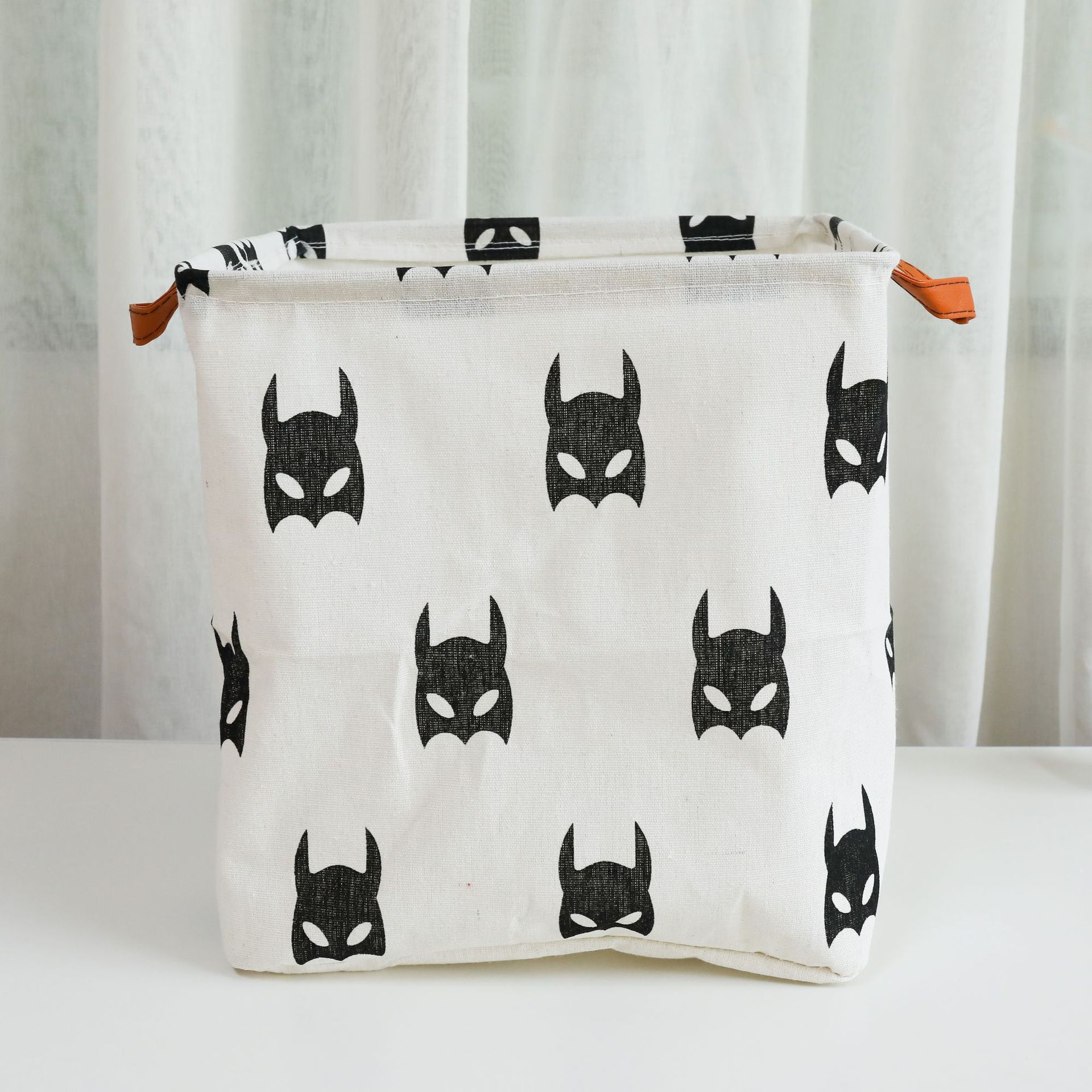 Foldable Sundries Laundry Basket Cute Printing Cosmetics Container Cotton Linen Storage Basket Desktop Organizer: F