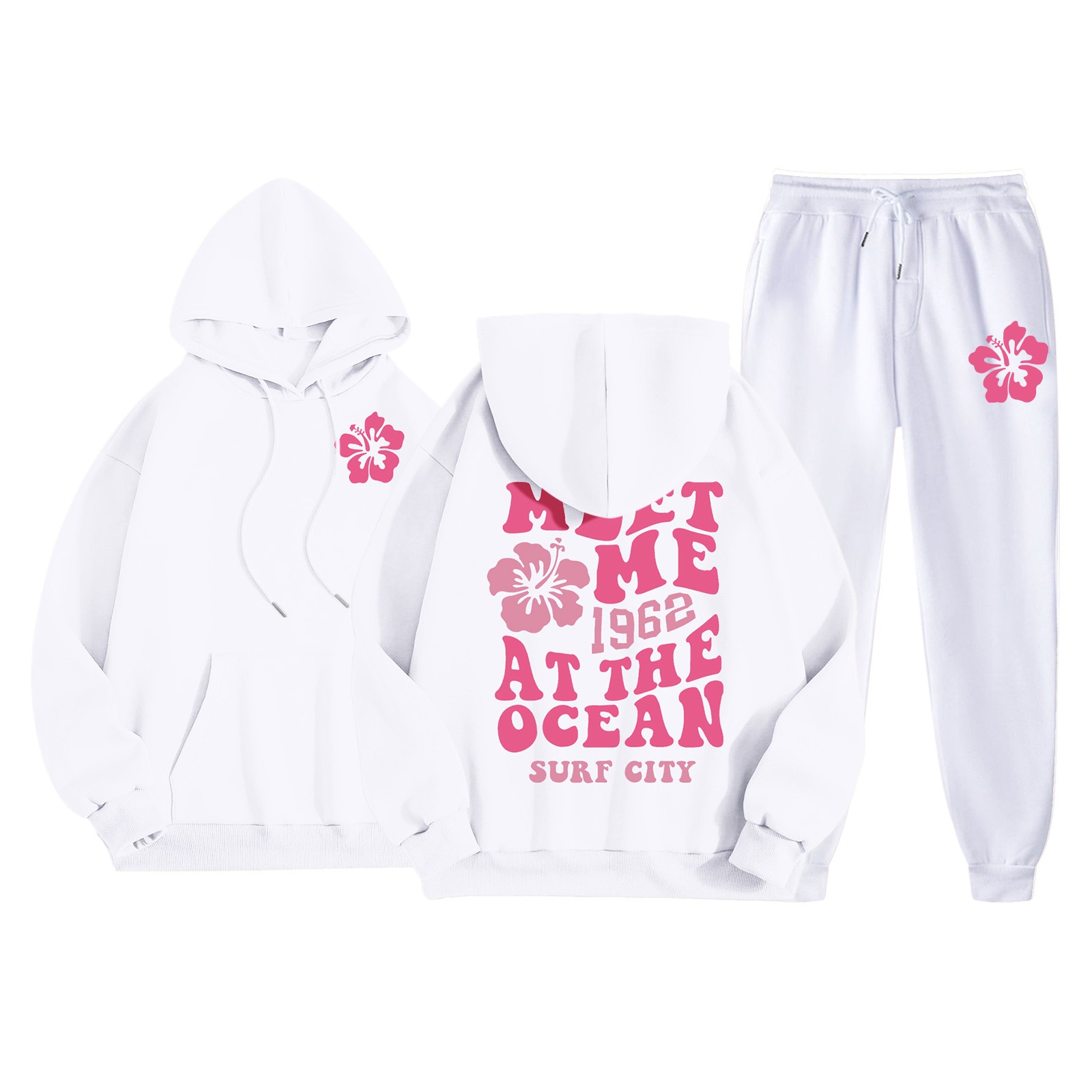 Damkläder i två delar set hoodie sweatshirt och långa mjukisbyxor joggingbyxor dam fina byxdressar fina byxdressar för kvinnor: Xxxl / Vit
