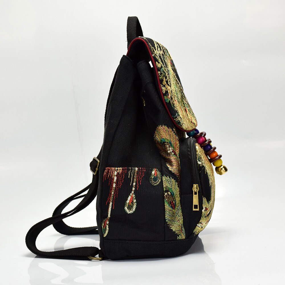 Veowalk phoenix mochilas femininas bordadas de seda, mochilas retrô de verão, mochila feminina traseira artesanal pequena