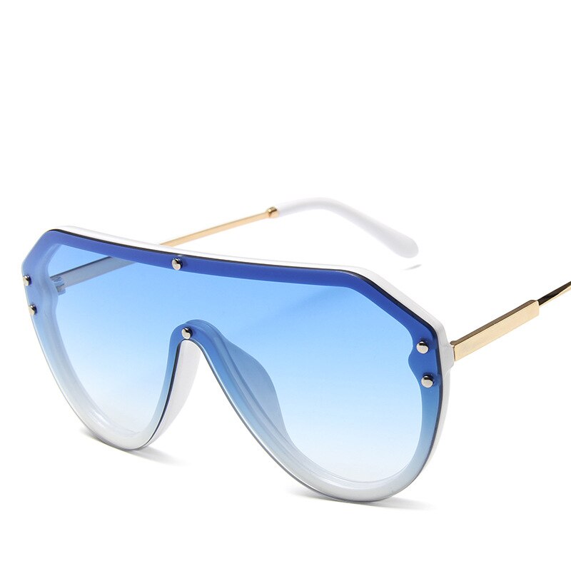 Flat Top Pilot Sunglasses Men Classic One Piece Lens Goggles Sun Glasses for Women Brand Shades: C6 White Blue