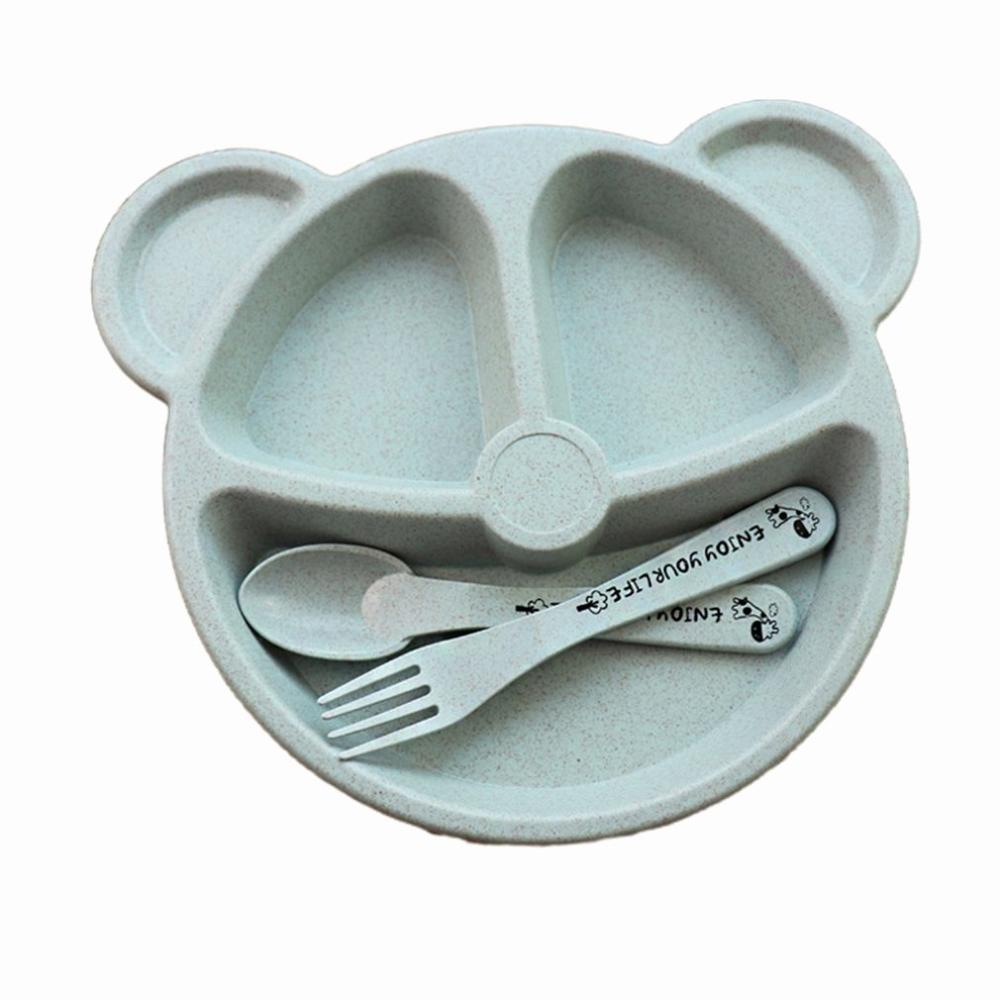 Fractal Bear Kids Plate Set Easily Attract Kids' Attention Increase Eat Interesting For Children 1 Set: Blue