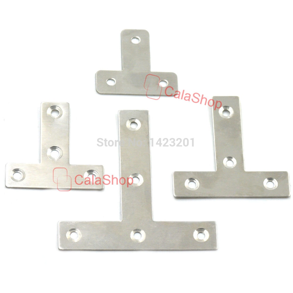 10 Pca / Lot 40mm 50mm 60mm 80mm Stainless Steel Flat T Shape Bracket Connector Plate Corner Brace Joint Fasteners Accessories