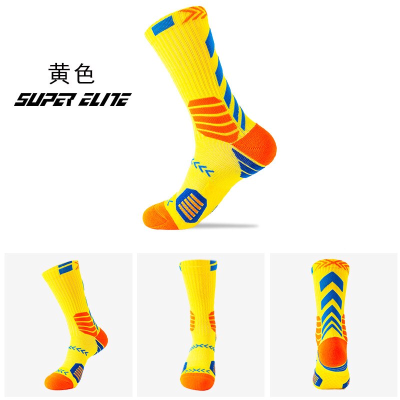 Men's Basketball Sock Cushion Athletic Long Sports Outdoor Socks Free size: Yellow