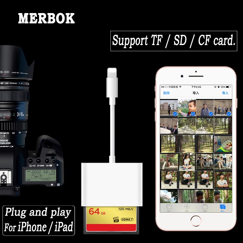 3-in-1 Micro SD TF CF Memory Card Reader For iPhone iPad Lightning Card Reader Adapter Trail Digital Camera Viewer Game Machine