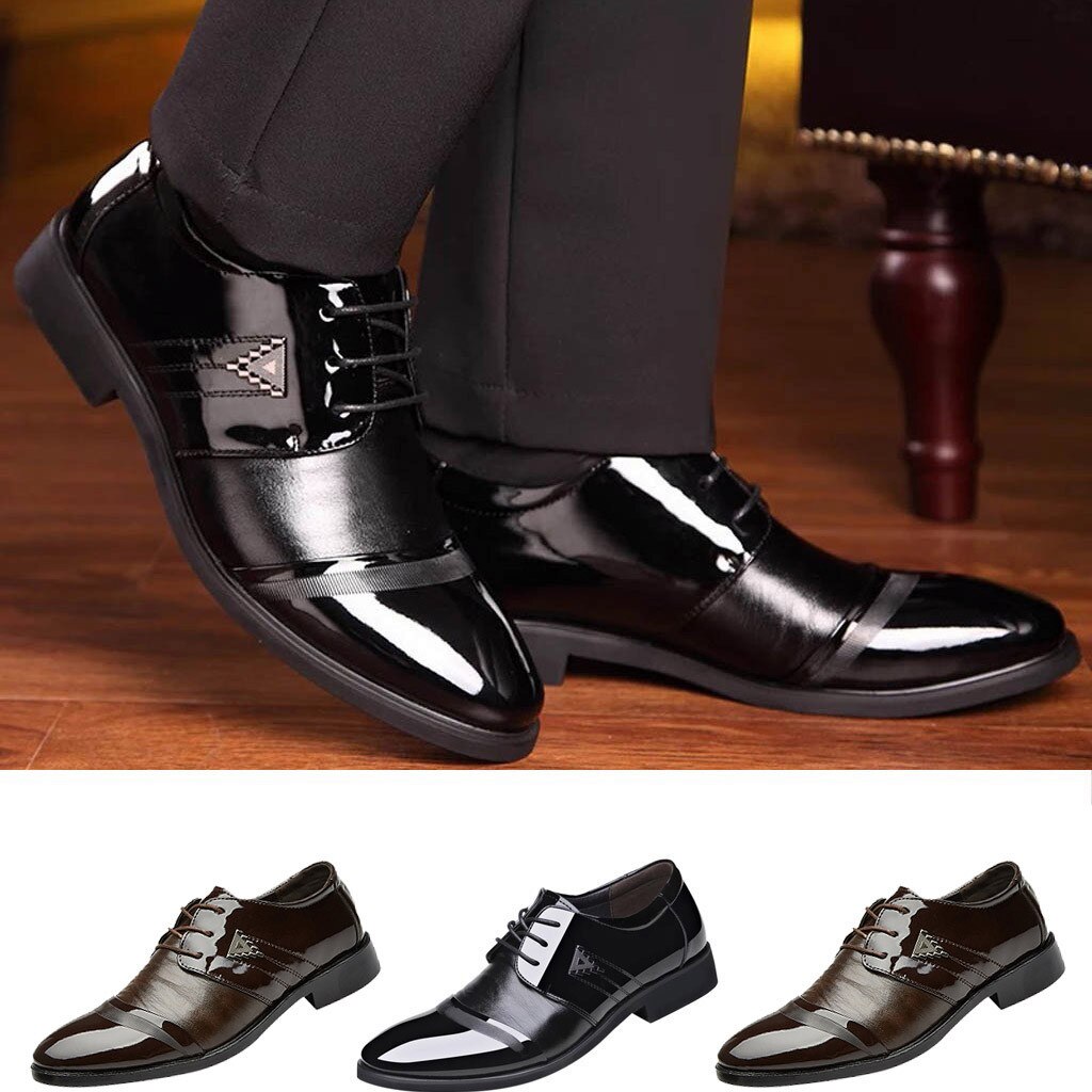 Zapatos de cuero de negocios a la para hombre, zapatos informales de encaje con punta estrecha, zapatos de traje para hombre