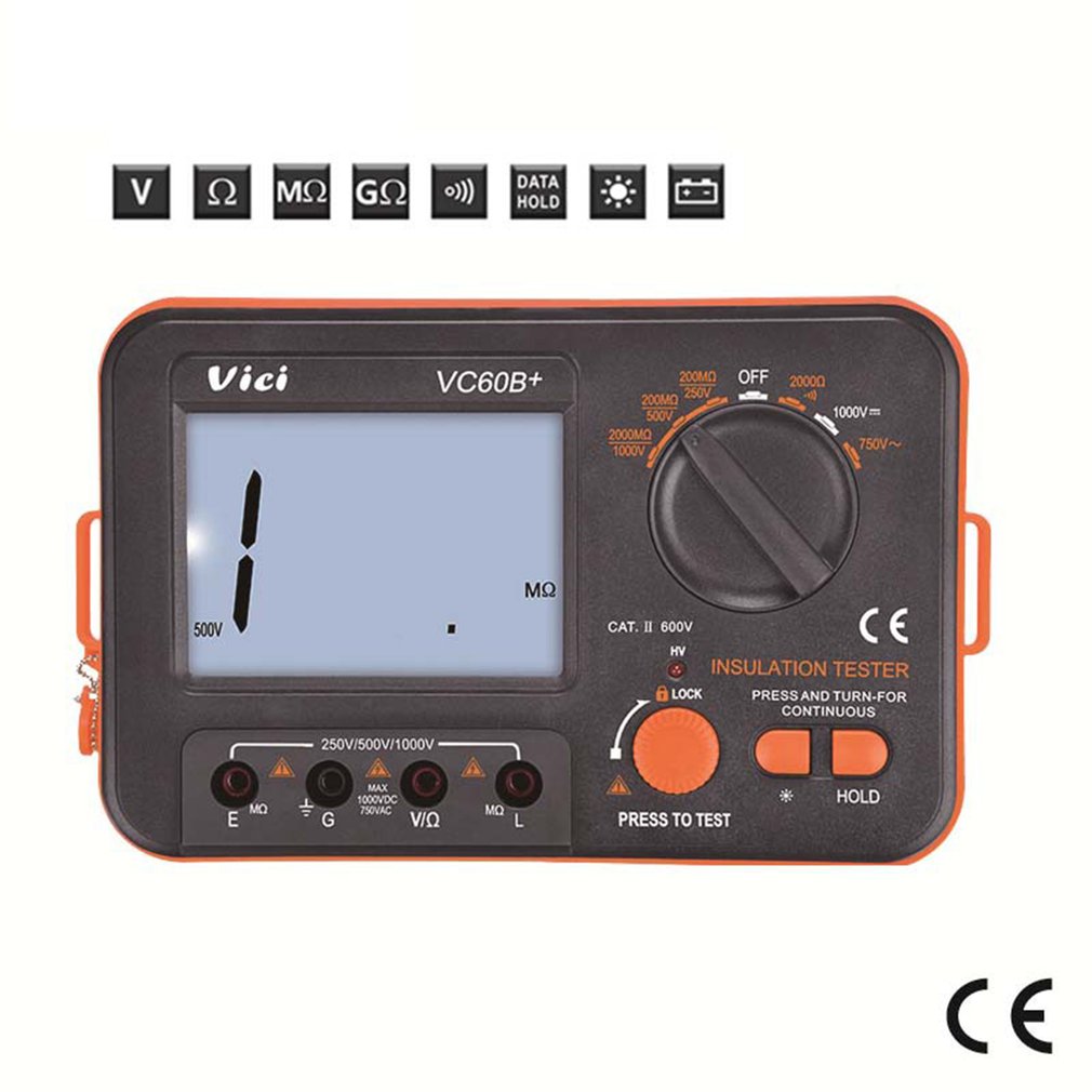 Medidor Digital de resistencia de aislamiento VC60B +, 250V, 500V, 1000V, Megohmmeter