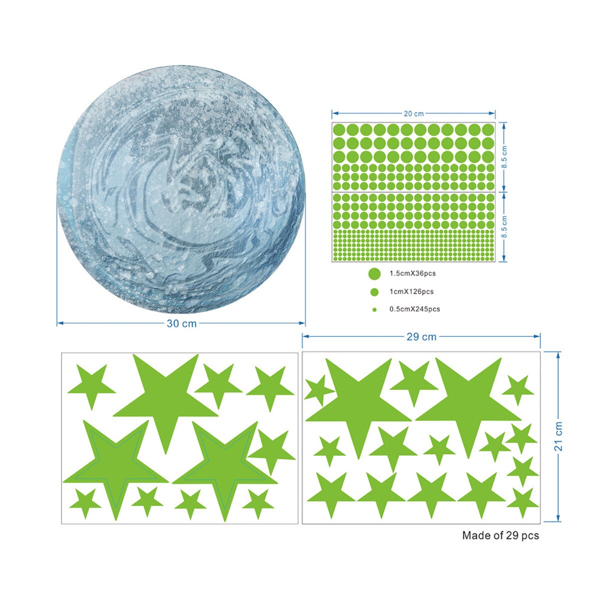 Tofok-pegatina de pared de estrellas para decoración, pegatinas fluorescentes luminosas DIY de 30cm, Luna, Planeta, salón, techo, escaleras, ventana que brillan en la oscuridad: T6