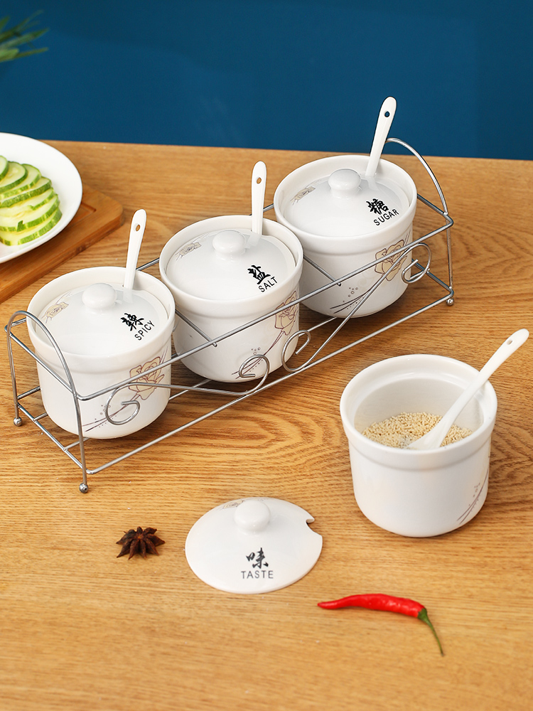 European-style White Porcelain Seasoning Jar Kitchen Utensils Sugar Salt Pepper Jar Storage Bottle Spice Box Ceramic Container