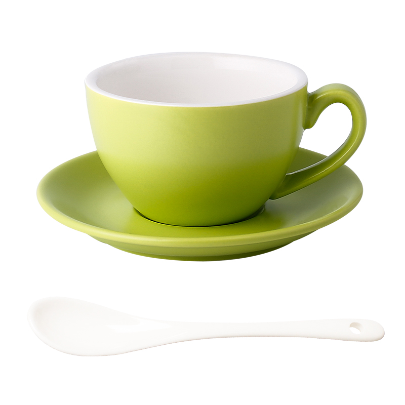 Simple Colorful Ceramic Office Home Coffee Cup And Saucer Set With Spoon Hotel Cafe Western Tea Restaurant Coffee Mugs: Matt green