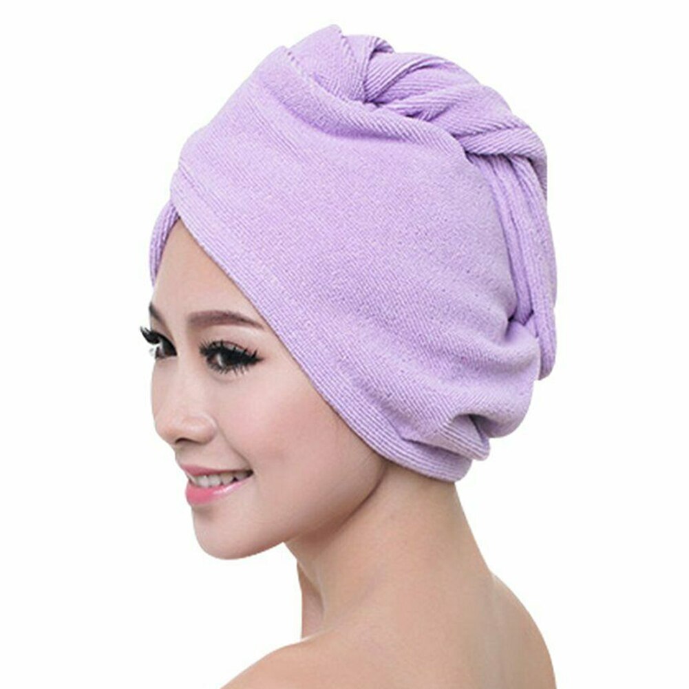 Blødt hår håndklæde hætte hurtigttørrende hår håndklæde tyk absorberende badehætte 60 x 25 cm ensfarvet håndklæde bad wrap badeværktøj: Lilla