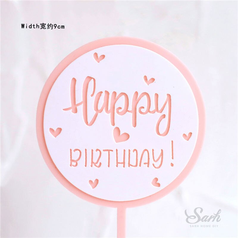 Ins Stil Runde Bronzing "Happy Birthday" Krone Bogen-knoten Kuchen Topper Dessert Dekoration für Hochzeit Geburtstag Party: 2pc pink birthday
