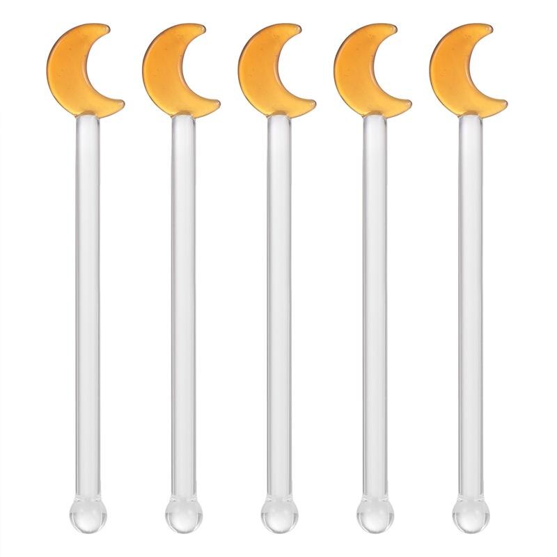 Varilla de agitación superior redonda, varilla de cristal brillante, en forma de Sakura, agitador de vino, agitador de bebidas para el hogar: 12cm  5pcs  moon