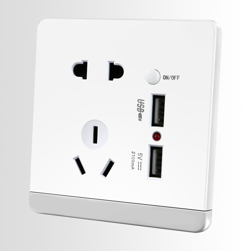 China ccc Standard Wall socket,86 Style Plug adapter Outlet,Flame retardant PC, Five hole two usb Socket,AC 220-250v