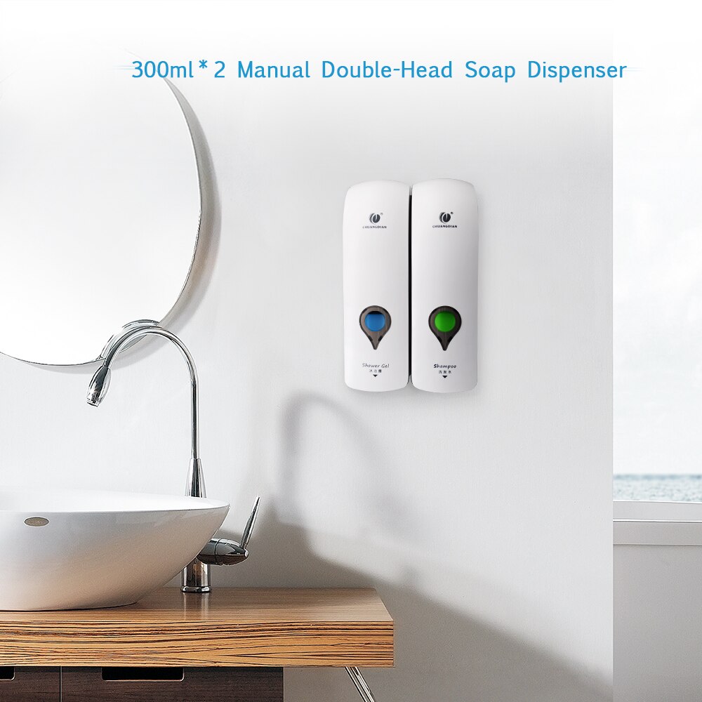 300ml * 2 Zauberstab Montiert Doppel-Kopf Manuelle Seife Spender Dusche Gel Flüssigkeit Shampoo Spender Halfter für Hotel Heimat Schlecht