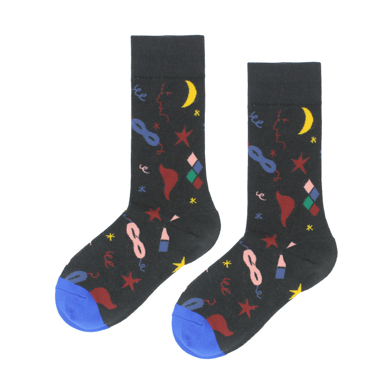 cotton happy socks women swan peace pigeon bird animal socks man colorful picasso art socks primitive tribe crazy men sock funny: moon socks
