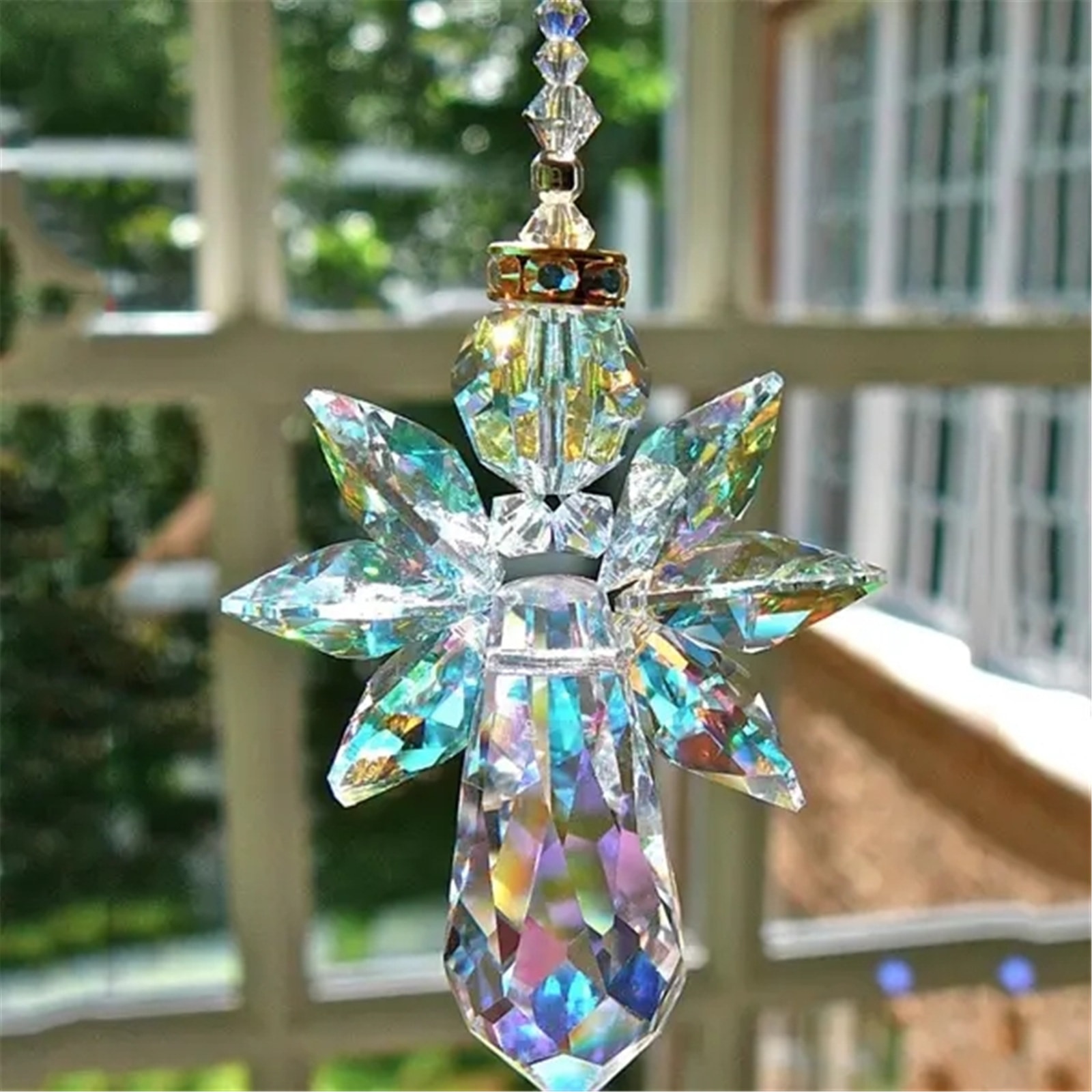 Crystal Ornaments Modern Rainbow Crystal Angel Chakra Suncatcher Car Charm Pendant Hanging Decorations room decoration Ornaments