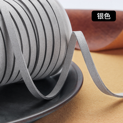 5MM 5yards Flat Faux Suede Braided Cord Leather Korean Velvet Leather Belt for Jewelry Making Diy Handmade Bracelet: silver