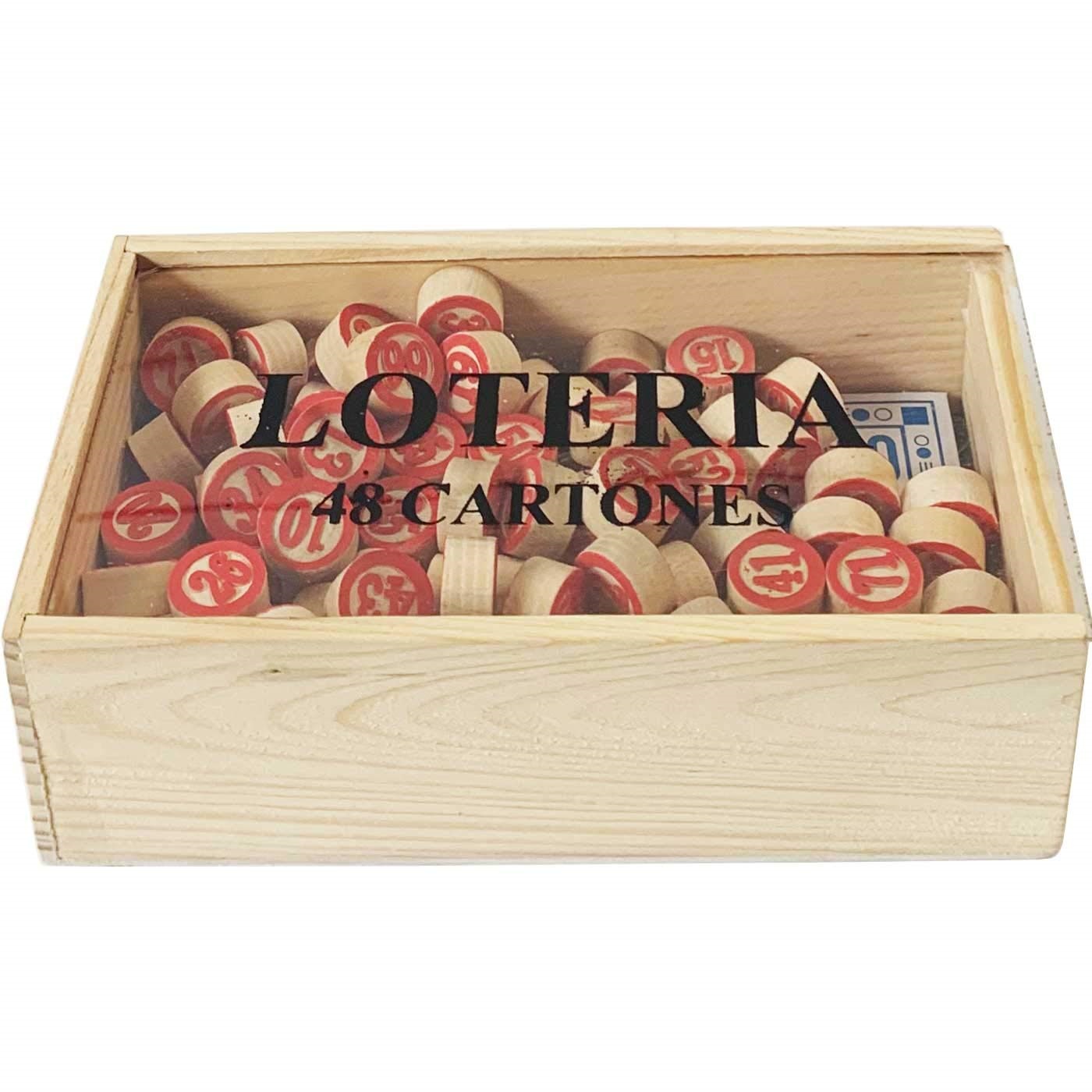 Juego de lotería/bingo en caja de madera, 90 fichas de números y 48 cartones, juego de mesa tradicional, familia, amigos, diver