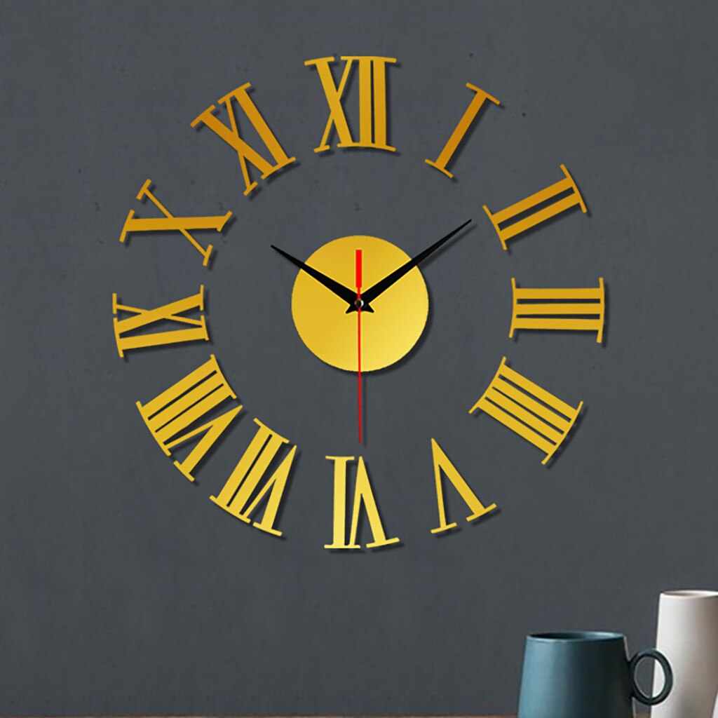 Diy Clock Frameless DIY Wall Mute Clock 3D Mirror Surface Sticker Home Office Decor Home decoration Modern Wall Clock 50x50cm: N