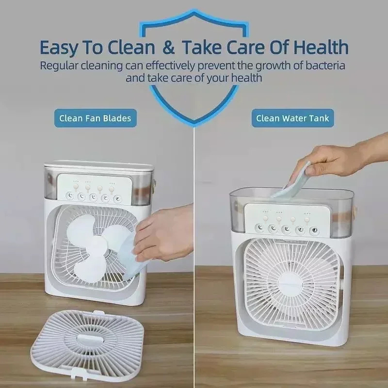 ventilador 3 en 1, aire acondicionado, Enfriador de aire pequeño para el hogar, luz LED nocturna, humidificador portátil, ventilador de ajuste de aire, ventilador para oficina y hogar