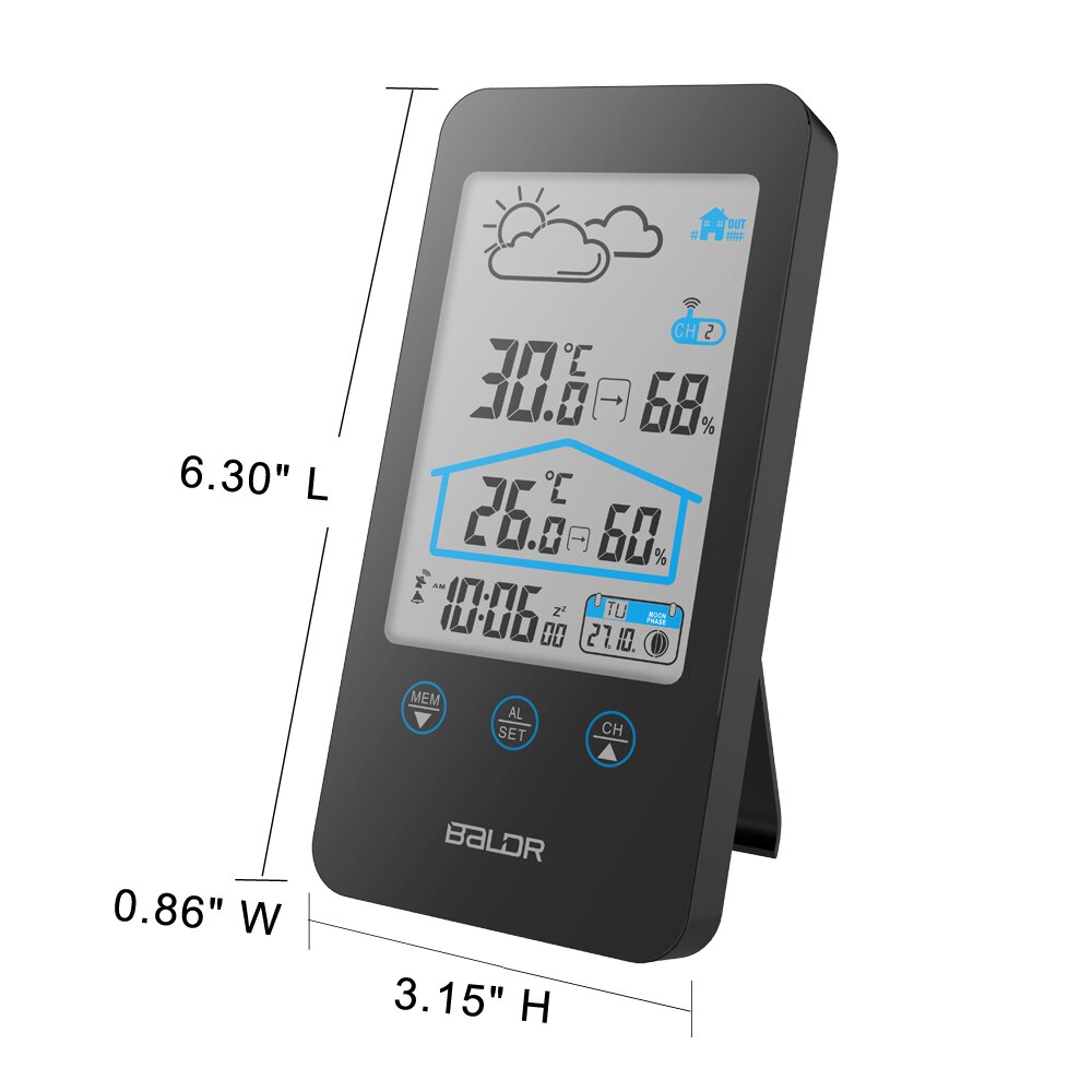 Touch Screen Wireless Thermometer Hygrometer Indoor Outdoor Weather Station Weather Forecast+ Moon Phase and Calendar Function