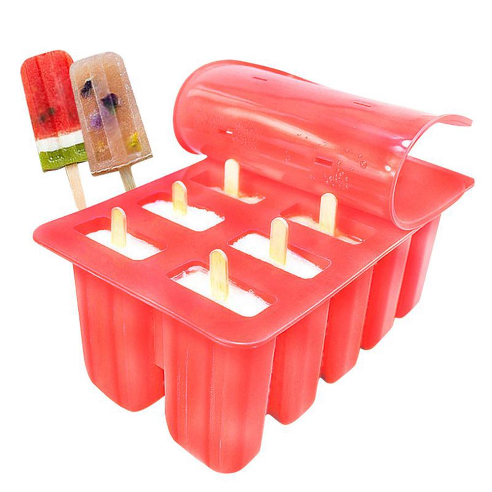 Household 10 Grids Ice Cream Tub Maker Tray With 50pcs Sticks Food Grade Silicone Fridge Shaping Mold