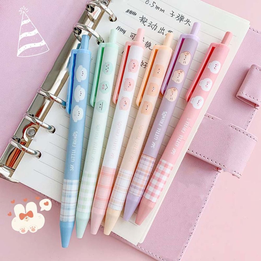 6PCS/SET Stationery Writing Tools Learning Office Supplies Cartoon Press Type Ballpoint Pen Rollerball Pen Gel Pens