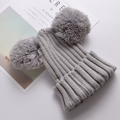 Kinderen meisjes baby muts gebreide wollen tijk muts met omslag herfst en winter warme muts twee ballen: Wit