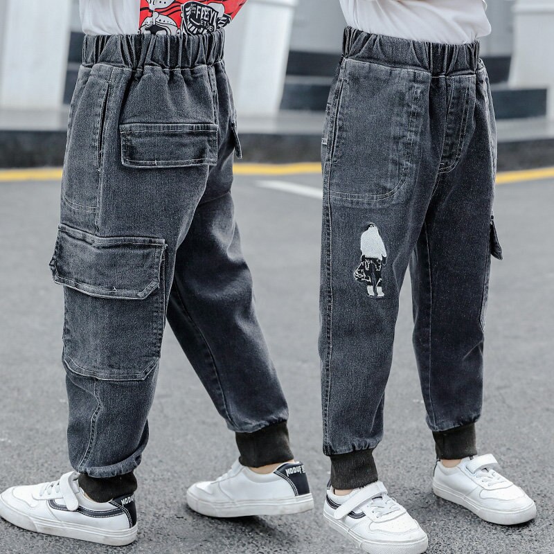Kids Toevallige Zwarte Jeans Cargo Broek Voor Jongens Jongens Cargo Pocket Jeans Kinderen Kleding Fabrikanten China