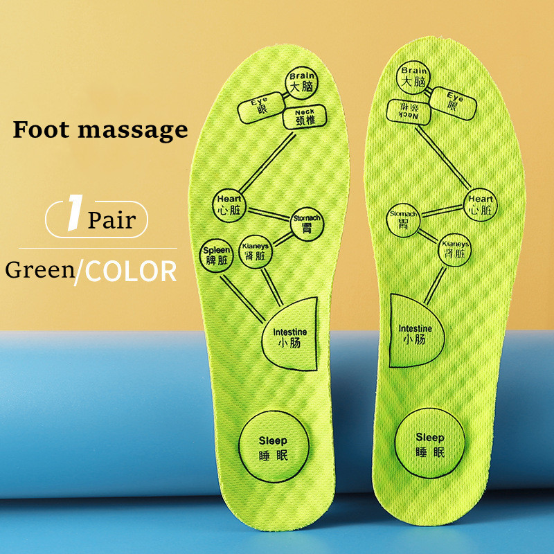 Palmilha de acupressão de pé masculino feminino macio respirável esportes almofada inserções absorvente de suor desodorante sola de sapato ortopédico: Verde / 10
