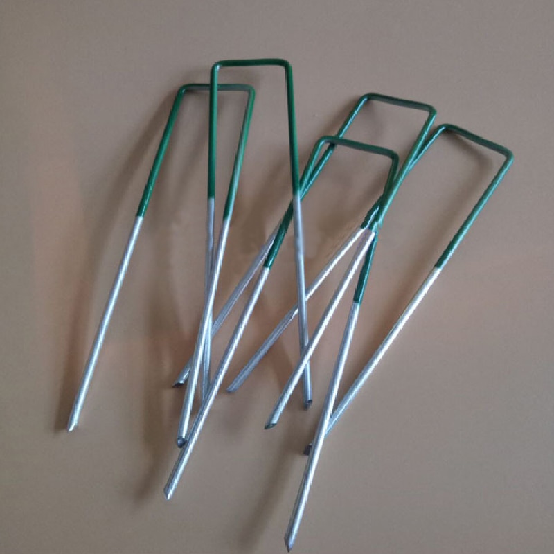 Clavos de acero al carbono en forma de U para jardín, estacas de red, cubiertas de paisaje, 1 Uds.